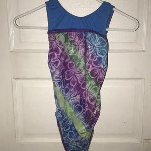 GK Elite Blue/Purple/Green Hawaiian Leotard